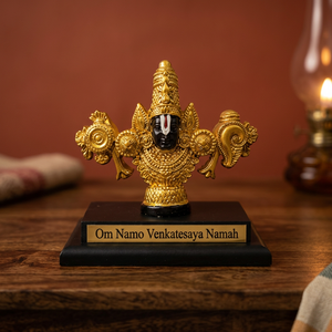 Idole de Lord Venkateswara Swamy en finition dorée, 3,94 pouces, Murti de Tirupati Balaji pour la maison, le temple, le bureau, le tableau de bord de la voiture et la décoration - Product Image 1