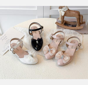 Nuove Scarpe Eleganti con Tacco Basso per Bambine Primavera Estate Sandali alla Moda con Fiocco in Raso Scarpe in Pelle PU - Product Image 5