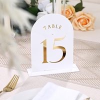 Arche blanche Numéros de table de mariage Supports 1-20 Feuille d'or Imprimé 5x7 Porte-panneaux acryliques double face Centre de réception
