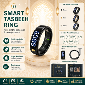 Stainless Steel <b>Electronic</b> Tasbeeh Zikr Counter Ring with OLED Display Qibla Direction Finder for Muslim Worship - Product Image 6
