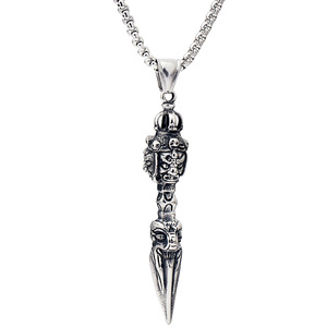 Pendentif Bouddha Vajra à quatre faces de style chinois, collier unisexe en acier titane, design à pointes, élément fantôme, motif géométrique BP1382 - Product Image 1