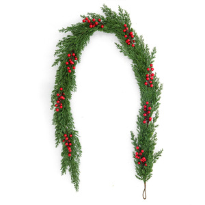 Brocade Flower Christmas Garland 48 <b>Branches</b> Red Berries Led <b>Lights</b> Staircase Decoration - Product Image 4