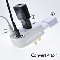 Adaptateur de prise UK avec double USB 5V 1A, 10A, 4 prises, rallonge 2-en-1, convertisseur blanc, usage commercial