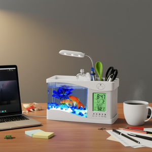 Aquarium numérique de bureau Jialala 1,5 L avec lumière LED et horloge pour poissons rouges, accessoire de réservoir pour animaux de compagnie, design moderne en plastique - Product Image 2