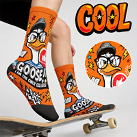 Chaussettes pour hommes imprimées numériquement en 3D, motif dessin animé canard/oie, orange, style pop art urbain, fantaisie, drôles, en Spandex/Polyester tricoté, personnalisables
