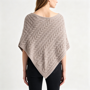 Châle-couverture en tricot torsadé chic et personnalisé pour femme, couleur unie, col rond, style cape triangulaire, idéal pour l'automne et les tenues décontractées - Product Image 3