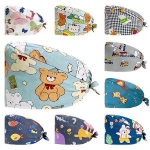 Working Cap Dentist Nursing Hats Tie <b>Back</b> Breathable with Button Printed Wrinkle-Resistant for Daily Wear - Product Image 1