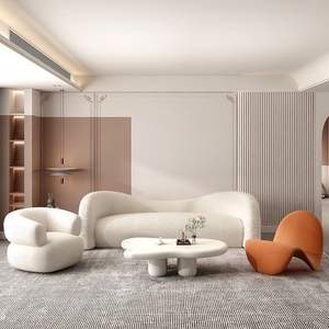 Sofá Curvo Irregular Color Crema con Relleno de Espuma, Diseño Artístico, Mueble de Sala para Adultos, Niños y Ancianos - Product Image 3