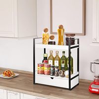 Étagère de comptoir en bois à double niveau avec tiroir et plateau de vanité pour l'organisation et la décoration, organisateur de comptoir pour salle de bain