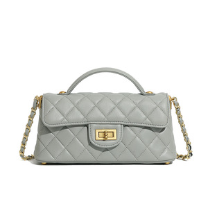 Women's Yellow Quilted genuine <b>Leather</b> Cross Body <b>Bag</b> With Chain Strap Classic Flap Closure Lightweight <b>small</b> designer handbags - Product Image 6