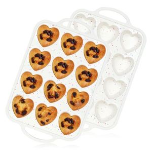 12 Cavity Nonstick Silicone Heart <b>Muffin</b> Pan with Metal Frame, Heat Resistant Cupcake Baking Mold & Dishwasher Safe <b>Muffin</b> <b>Tin</b> - Product Image 2