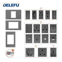 Module d'interrupteur mural modulaire gris DELEFU DIY, prise EU Schuko, prise de courant USB Type C RJ45 TV 16A, matériau PC