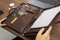 Porte-documents en cuir véritable GZRHKJ avec poignée et fermeture éclair, unisexe, pour ordinateur portable 15 pouces et bloc-notes juridique 10 pouces, couleur foncée