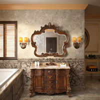 Comptoir en marbre naturel antique, armoire de salle de bain en bois massif du sol au plafond, coiffeuse durable adaptée aux villas