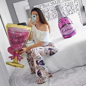 2 Piezas de Botella de Champán y Copa de Vino Decorativas con Globo Grande, Lazo Rosa, Decoración <span class=keywords><strong>para</strong></span> Fiesta de Cumpleaños y Boda - Product Image 3