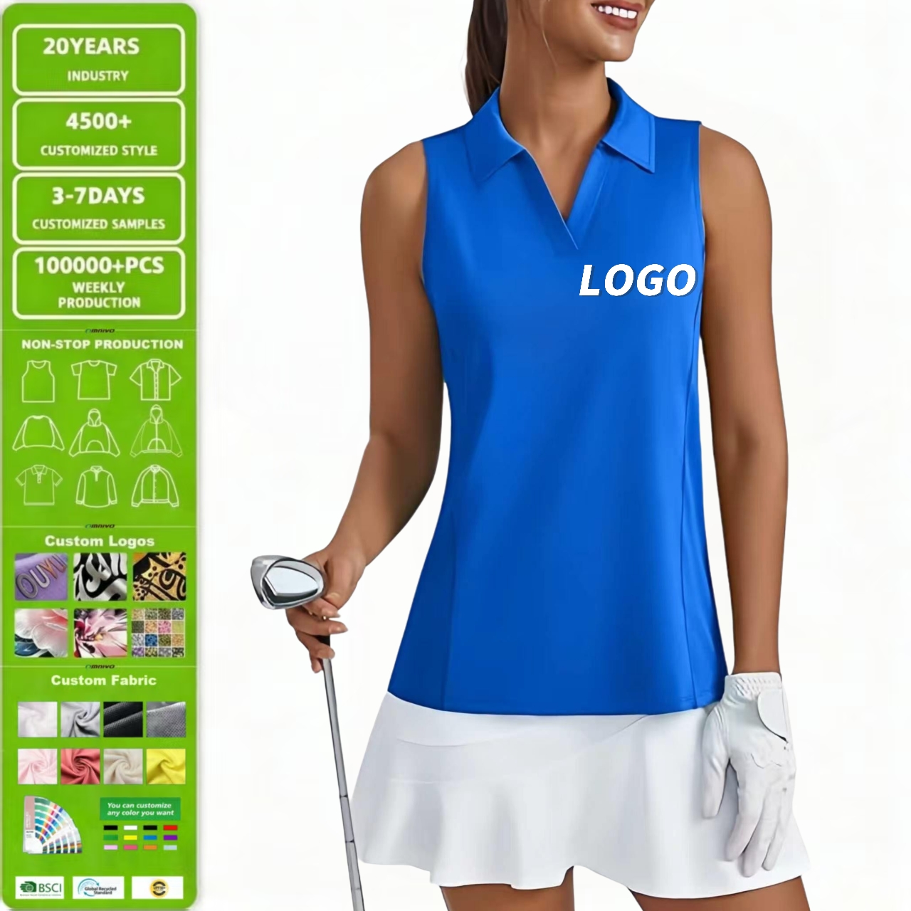 Women's Golf Shirt UPF 50+ Polo Shirts Sleeveless Ladies Workout Custom Tank Tops V-Neck Quick Dry Tennis Running Yoga Wear