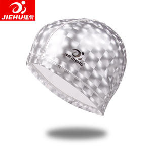 หมวกว่ายน้ำเจียหูเคลือบ PU กันน้ำ ยืดหยุ่นได้ สำหรับผู้ใหญ่ ดีไซน์ 3 มิติ - Product Image 3