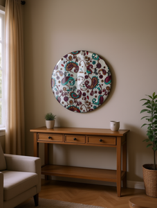 Specchio da Parete Rotondo Boho Decorativo con Cornice in Vetro per Interni Domestici - Product Image 2