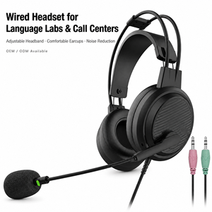 Auriculares con Micrófono de Cuello de Cisne de 22 cm <span class=keywords><strong>para</strong></span> Aula, Auriculares con Cable con Controlador Estéreo de 40 mm y Conexión de Audio de 3,5 mm - Product Image 2
