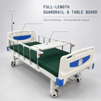 Lit d'hôpital manuel à manivelle unique avec bande de tête de lit en ABS, capacité 170 kg, 4 prises pour poteaux IV, plateau de table pour matelas 7 mm