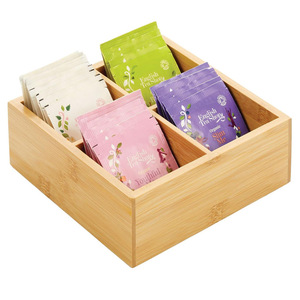 Bamboo Desktop Storage <b>Box</b> With Compartments Wooden Organizer For <b>Tea</b> Bags Office Supplies 18L Rectangle Standing Type - Product Image 1