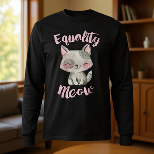 T-shirt a maniche lunghe con stampa artistica estetica per adolescenti, femministe, amanti dei gatti, con tema di uguaglianza e miau. - Product Image 3