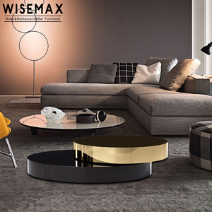 Wisemax Ý Vàng Brass Vòng Glass <span class=keywords><strong>Top</strong></span> Đôi Xoay Bàn Cà Phê Kết Hợp Hiện Đại Đồ Nội Thất Gỗ Cơ Sở Cuối Bàn Trà - Product Image 6