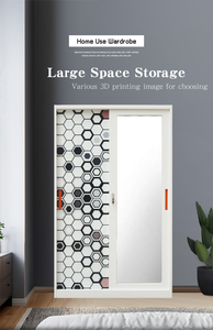 Meubles de chambre à coucher coulissants modernes armoire-penderie en métal bon marché <span class=keywords><strong>avec</strong></span> <span class=keywords><strong>serrure</strong></span> et clé imprimée armoire Lemari Baju Besi pour usage domestique - Product Image 4