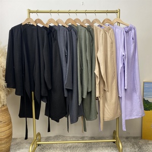 Conjunto de Dos Piezas de Lino Suave para Mujer, Moda 2025, con Cinturón Cruzado, Blusa Kimono, Pantalones con Bolsillos y Cintura Elástica, Estilo Abaya - Product Image 6