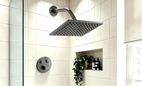Bras de douche mural 10 pouces gris anthracite brossé, avec bride et une seule sortie d'eau, effet pluie, en acier inoxydable 304, moderne, pour toilettes et hôtels