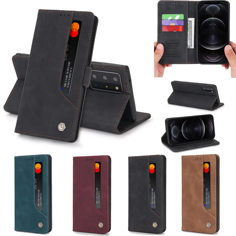 Business Style Leather Cover Case for Samsung Galaxy S20 S21 Plus Note 20 Ultra PU Wallet Flip Leather Strong Magnet Phone Case