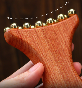 Manche en bois avec perles en laiton Brosse de massage méridien Double tête Visage Cou Masseur de drainage lymphatique - Product Image 3