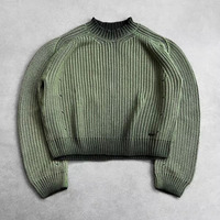 Pull tricoté oversize pour homme, style urbain, effet délavé à l'acide et vieilli, avec logo personnalisé, tricot côtelé, personnalisable OEM