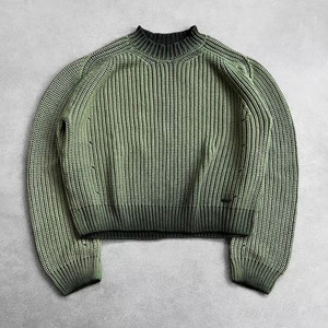 Pull tricoté <span class=keywords><strong>oversize</strong></span> pour homme, style urbain, effet délavé à l'acide et vieilli, avec logo personnalisé, tricot côtelé, personnalisable OEM - Product Image 2