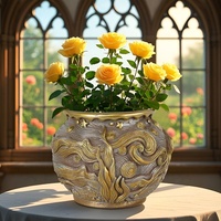 Pot de fleurs en résine Van Gogh Nuit étoilée en relief, récipient floral de bureau, décoration de table pour la maison, ornement de jardin d'intérieur