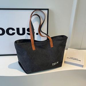 Popular Large Capacity Waterproof Solid Color <b>Canvas</b> <b>Tote</b> High Quality Minimalist Convertible Shoulder Handbag Open All Seasons - Product Image 3
