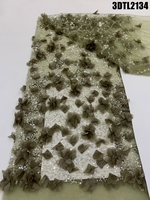 Nouvelle Tendance : Tissu en Dentelle Brodé de Fleurs 3D Bleu Ciel avec Perles et Paillettes pour Robes de Mariée des Philippines