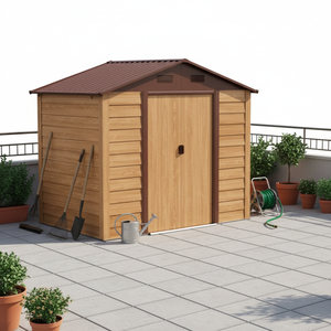 Abri <span class=keywords><strong>de</strong></span> jardin en métal imitation bois avec portes coulissantes doubles, style cour naturelle, production sur mesure en usine pour <span class=keywords><strong>piscine</strong></span>, patio, pelouse - Product Image 2