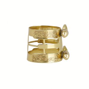 Ensemble de ligature et de capuchon de bec de saxophone professionnel Sendi, mécanisme de pression à double vis, <span class=keywords><strong>violon</strong></span>, design en laiton gravé et revêtu mat - Product Image 6