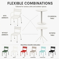 Fauteuil de patio en métal inspiré, résistant aux intempéries, finition émaillée, chaise de restaurant en fer, couleurs assorties, siège de salle à manger extérieur pour café et jardin