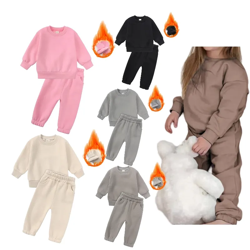 Vêtements pour enfants vente en gros de bûches personnalisées pour filles ensemble de sweatshirts à capuche 2 pièces à col rond