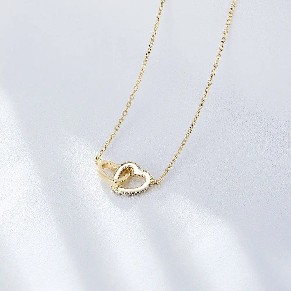 Popolare 18K oro diamante doppio cuore 925 argento girocollo collana pendente per le donne gioielli regalo