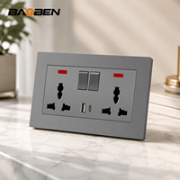 BAOBEN - Enchufe de Pared para PC, Color Gris, Enchufe Schuko Europeo y Enchufe Universal Multifunción con Puerto USB Tipo C para el Hogar y Hoteles