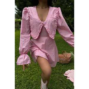 Minivestido Rosa con Estampado de Cuadros Vichy para Mujer, Translúcido, con Cierre, Decoración de Diamantes, Elegante, Estilo Oficina, Sexy, Estilo Club - Product Image 2