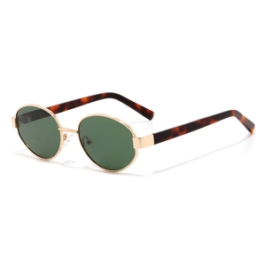 Unisex Oval Metal Frame Sunglasses Green Lens 100% UV Protection Retro Style Casual Wear for Adults - Product Image 1