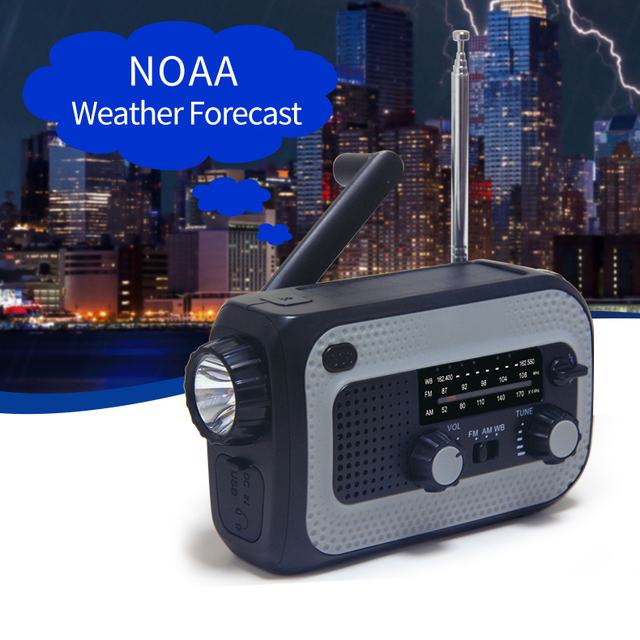 Vofull  Weather Forecast SOS Waterproof Emergency Solar Powered Portable Radio with 500hMA Removable Battery