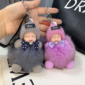 <b>Cute</b> Sleeping Baby <b>Doll</b> Keychain Plush Pendant Furry Ball Keychain Furry Car Keyring Bag Accessories Plush Keychain - Product Image 6