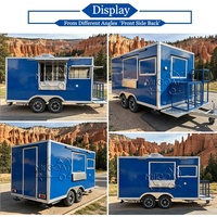 Remorque alimentaire haut de gamme Blue Box à double essieu avec grande fenêtre de service, hotte, cuisinière et réfrigérateur pour la vente ambulante