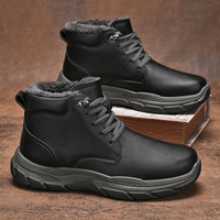 Bottes d'hiver pour hommes doublées de polaire, imperméables, en similicuir, à lacets, antidérapantes, à semelle épaisse, chaudes, pour le travail en extérieur
