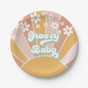 Sunbeauty Groovy 2 ° compleanno festa Boho Retro Daisy piatti di carta Groovy sole piatti di carta forniture - Product Image 4